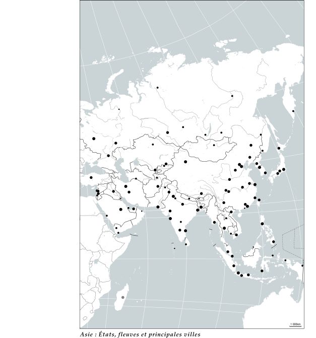 Asie : États, fleuves et principales villes