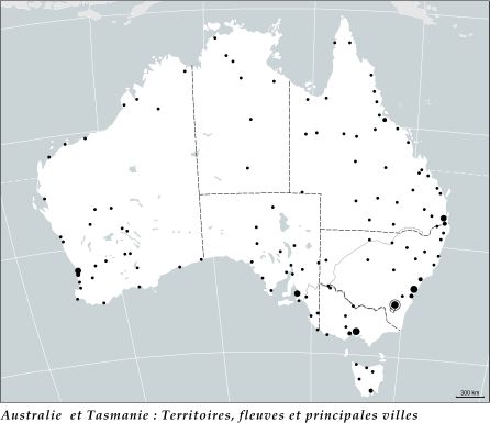 Australie et Tasmanie : Territoires, fleuves et principales villes