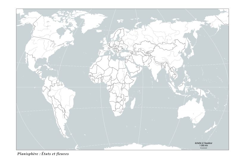 Planisphère : États et fleuves