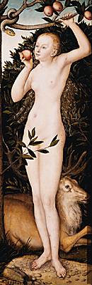 Lucas Cranach l'Ancien, <i>Ève tentée par le serpent</i>