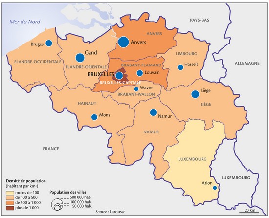 Belgique, la densité de la population