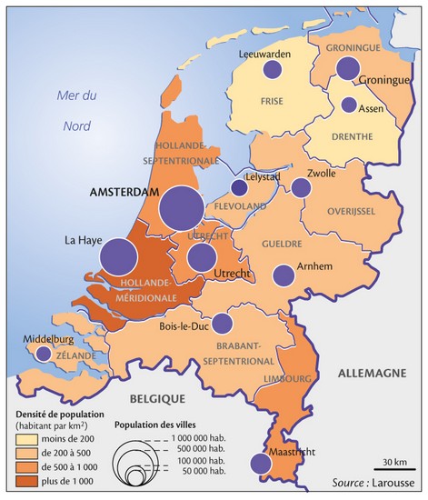 Pays-Bas, la densité de la population