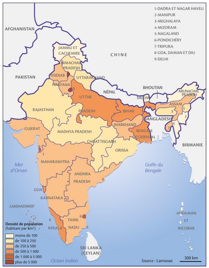 Inde, la densité de la popualation