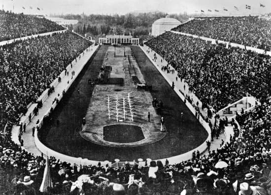 Cérémonie d'ouverture des premiers jeux Olympiques modernes, à Athènes, en 1896.