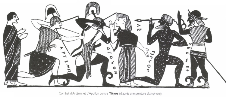 Combat d'Artémis et d'Apollon contre <B>Tityos</B>.