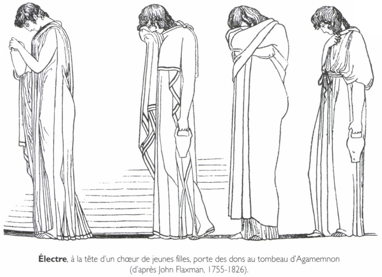 <B>Électre</B>, à la tête d'un chœur de jeunes filles, porte des dons au tombeau d'Agamemnon.