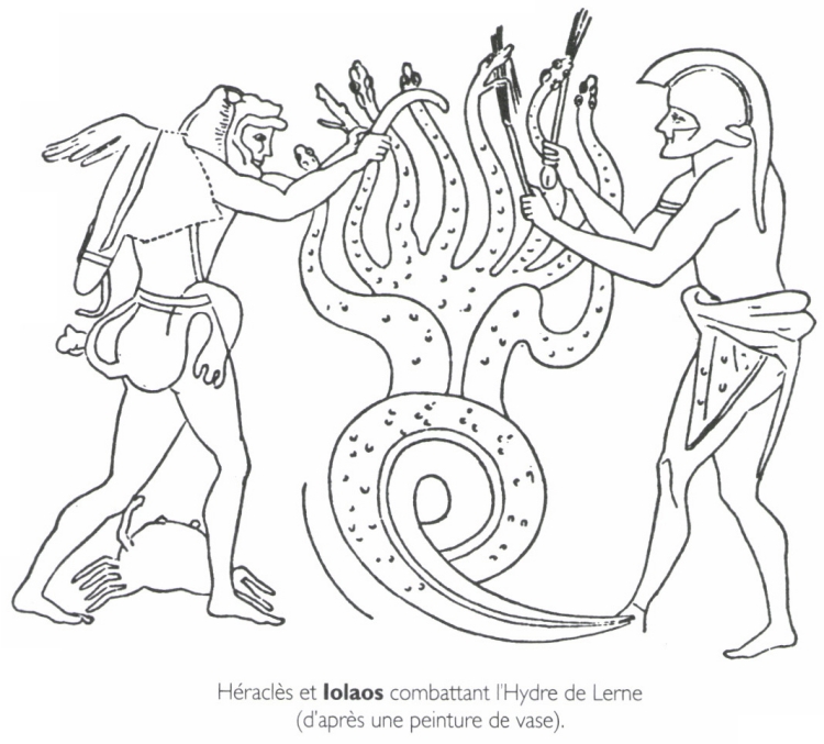 Héraclès et <B>Iolaos</B> combattant l'Hydre de Lerne.