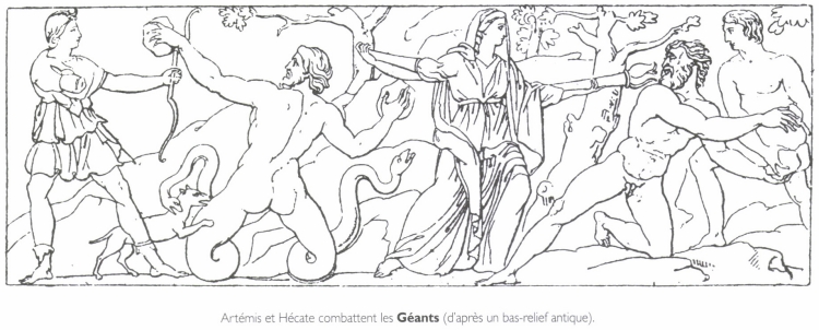 Artémis et Hécate combattent les <B>Géants</B>.