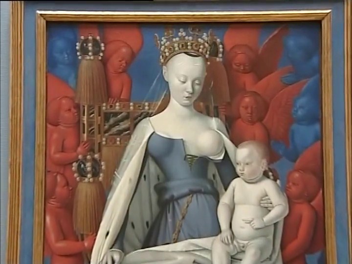 Jean Fouquet, Vierge à l'enfant avec des séraphins et des chérubins, Diptyque de Melun- Volet droit