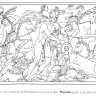 Achille tient dans ses bras le corps inanimé de Penthésilée et tourne la tête, Thersite gisant à ses pieds.