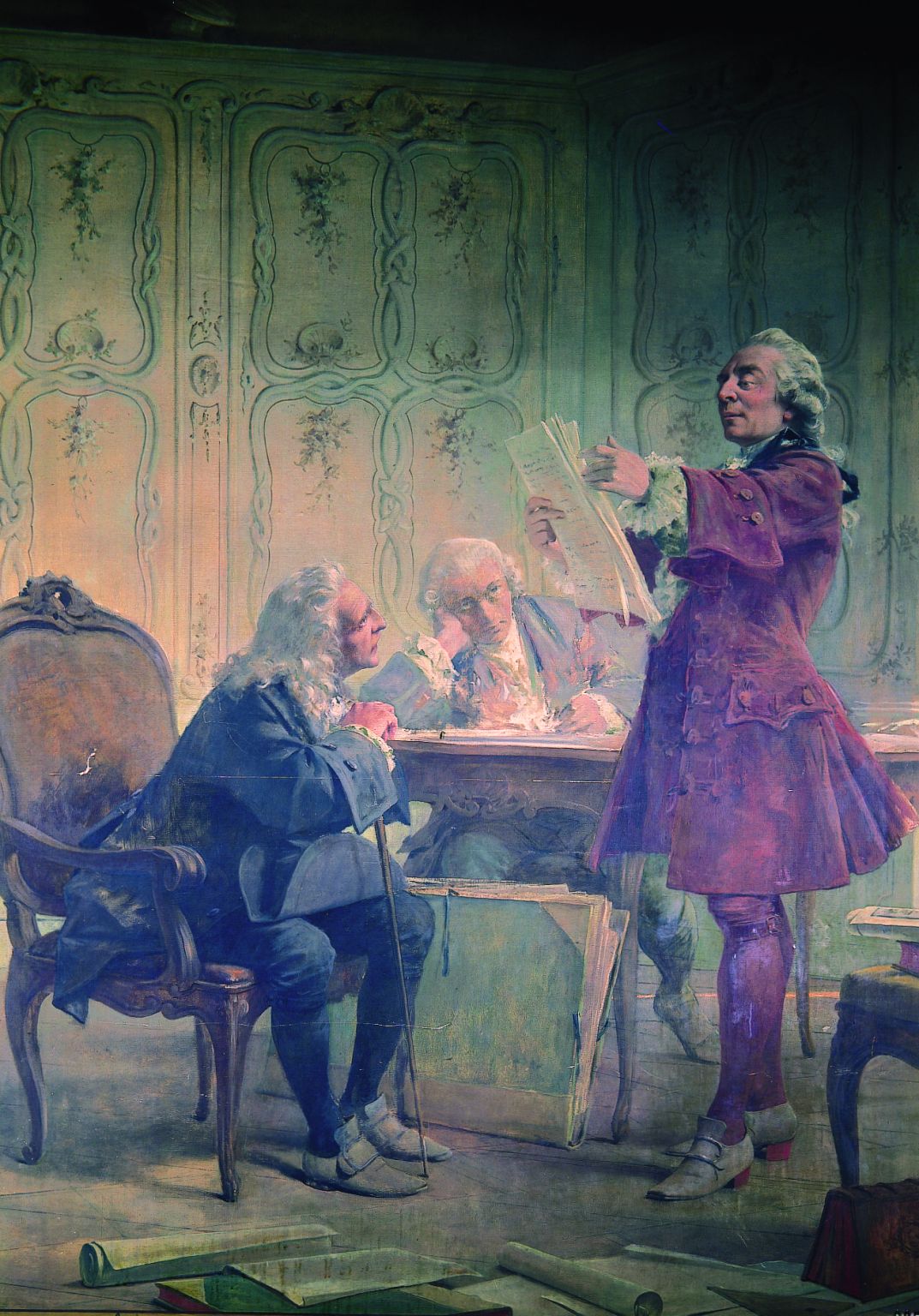 Buffon lisant les premiers feuillets de son encyclopédie (1776)