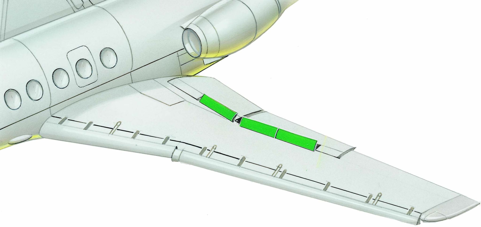 l’aérofrein d’une aile d’avion