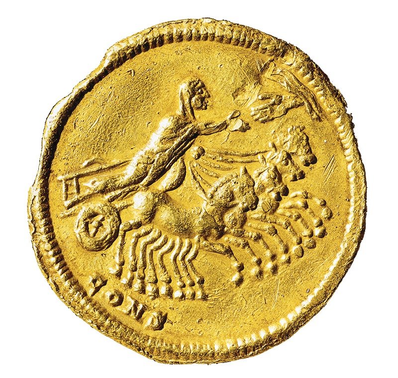 l’Apothéose de Constantin Ier le Grand (entre 270 et 288-337), empereur romain (revers d’une monnaie en or)