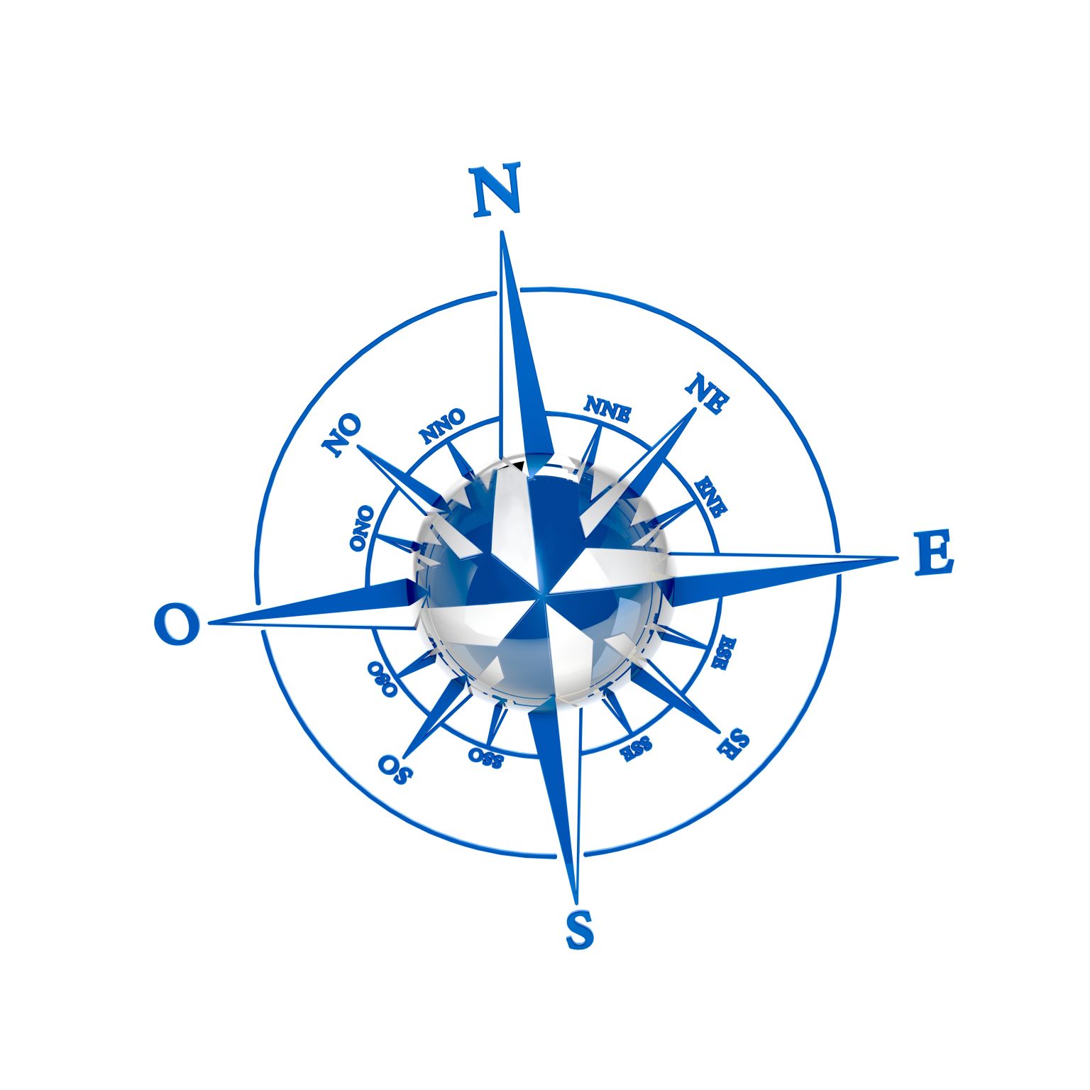 une rose des vents, figure représentant les quatre points cardinaux (nord, sud, est, ouest)