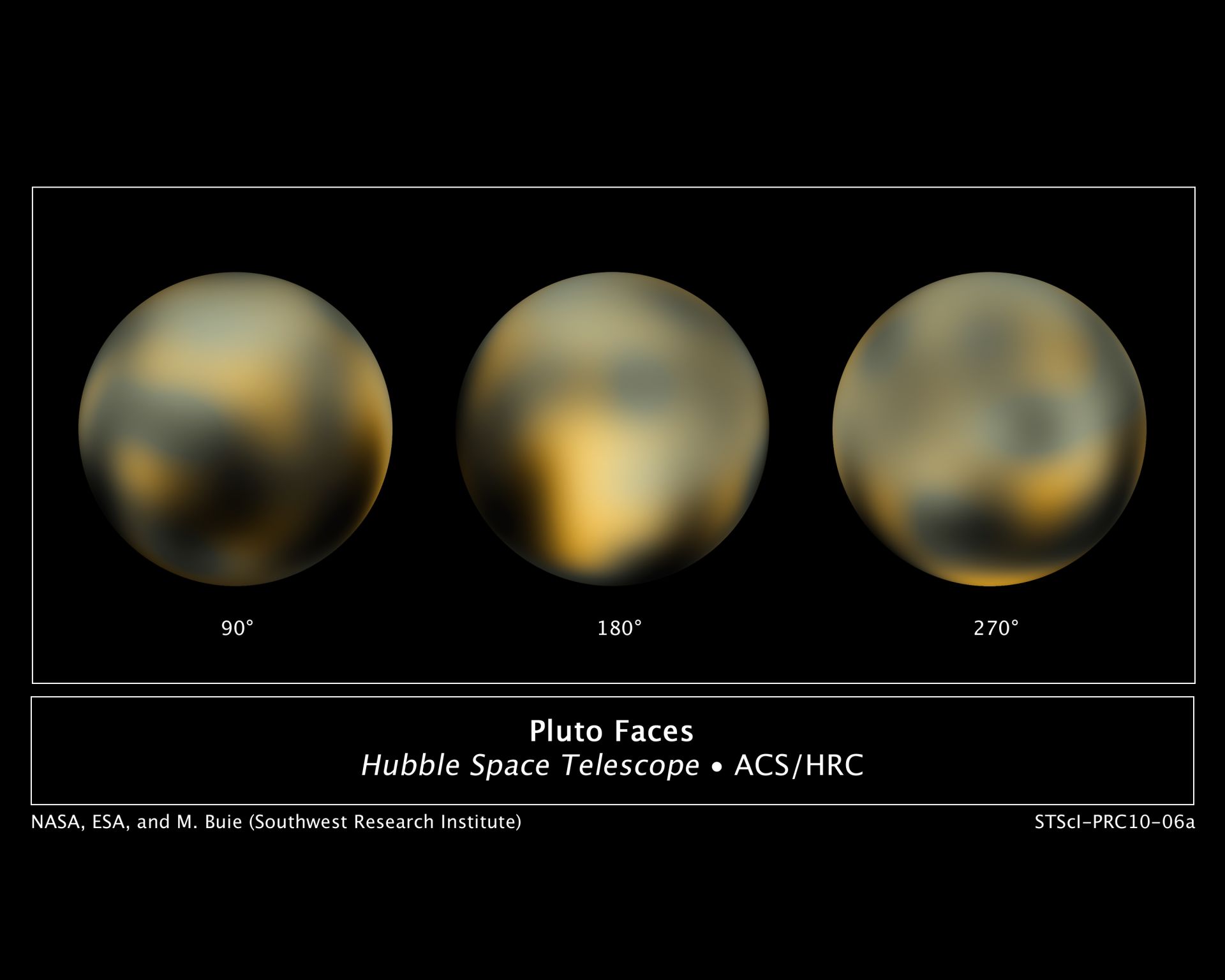 ces trois faces de la planète naine Pluton ont été observées par le télescope spatial Hubble