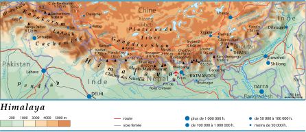 carte himalaya relief