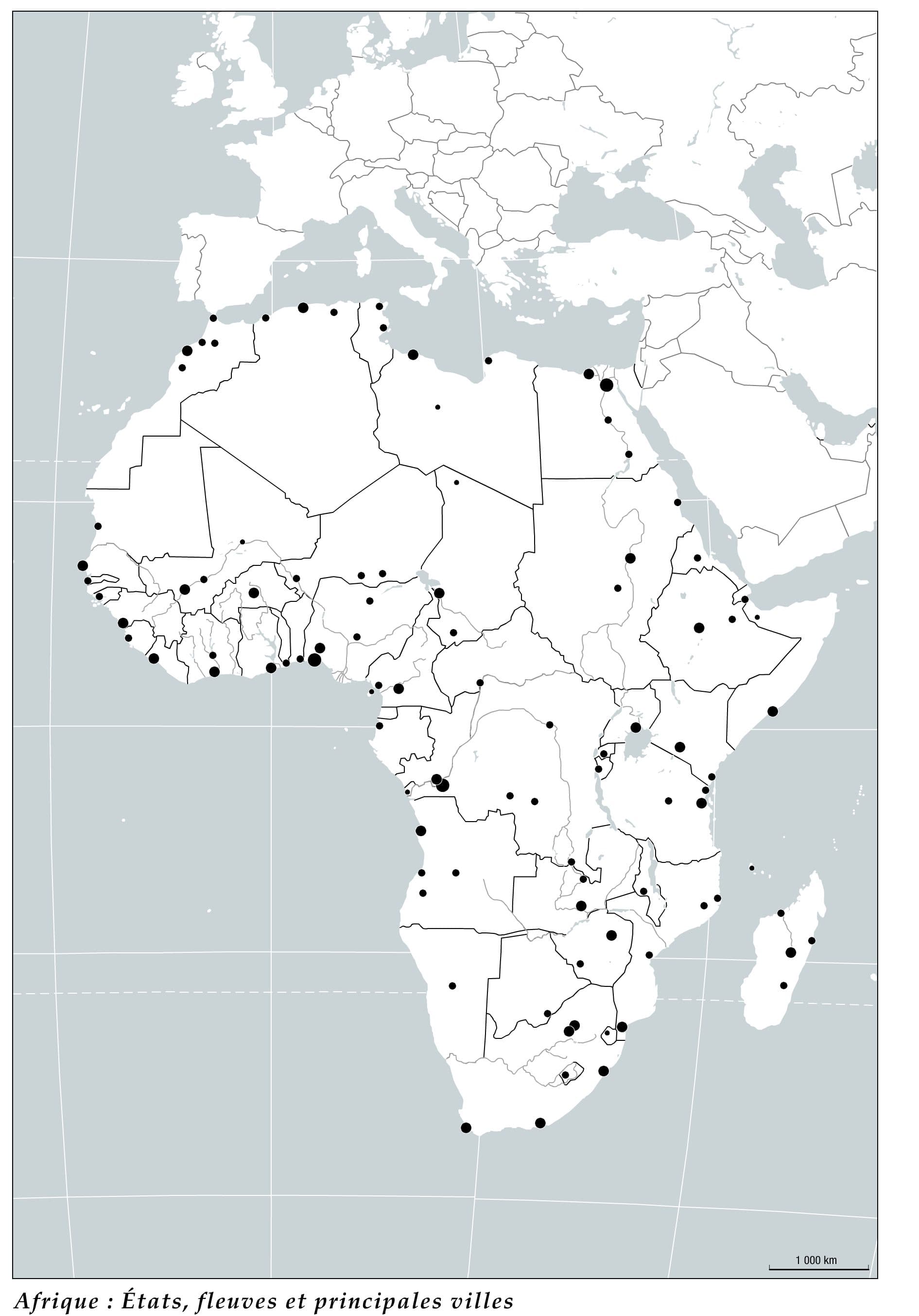 Afrique : États, fleuves et principales villes