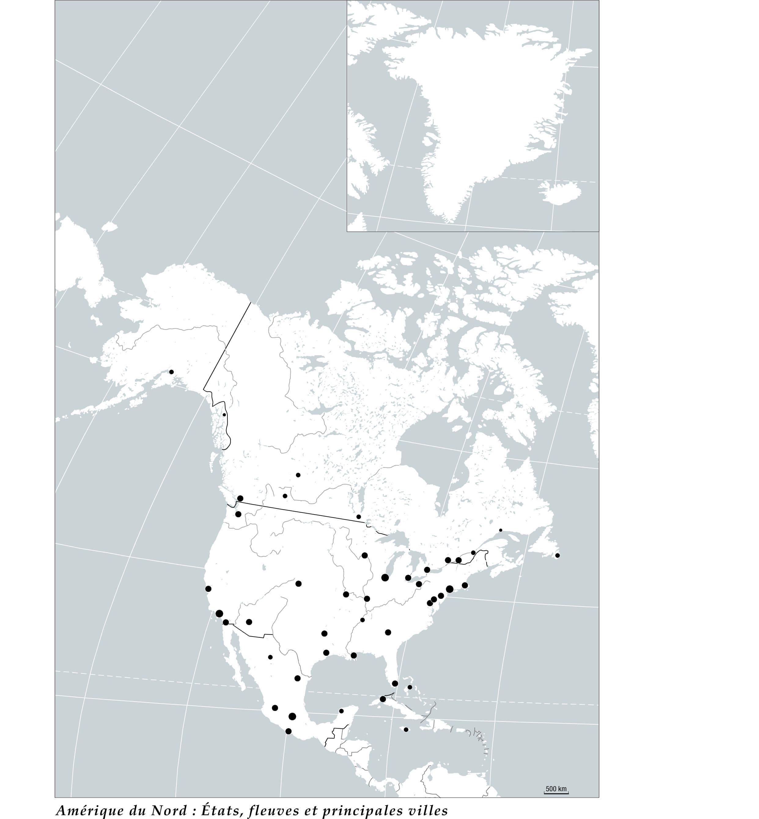 Amérique du  nord : États, fleuves et principales villes