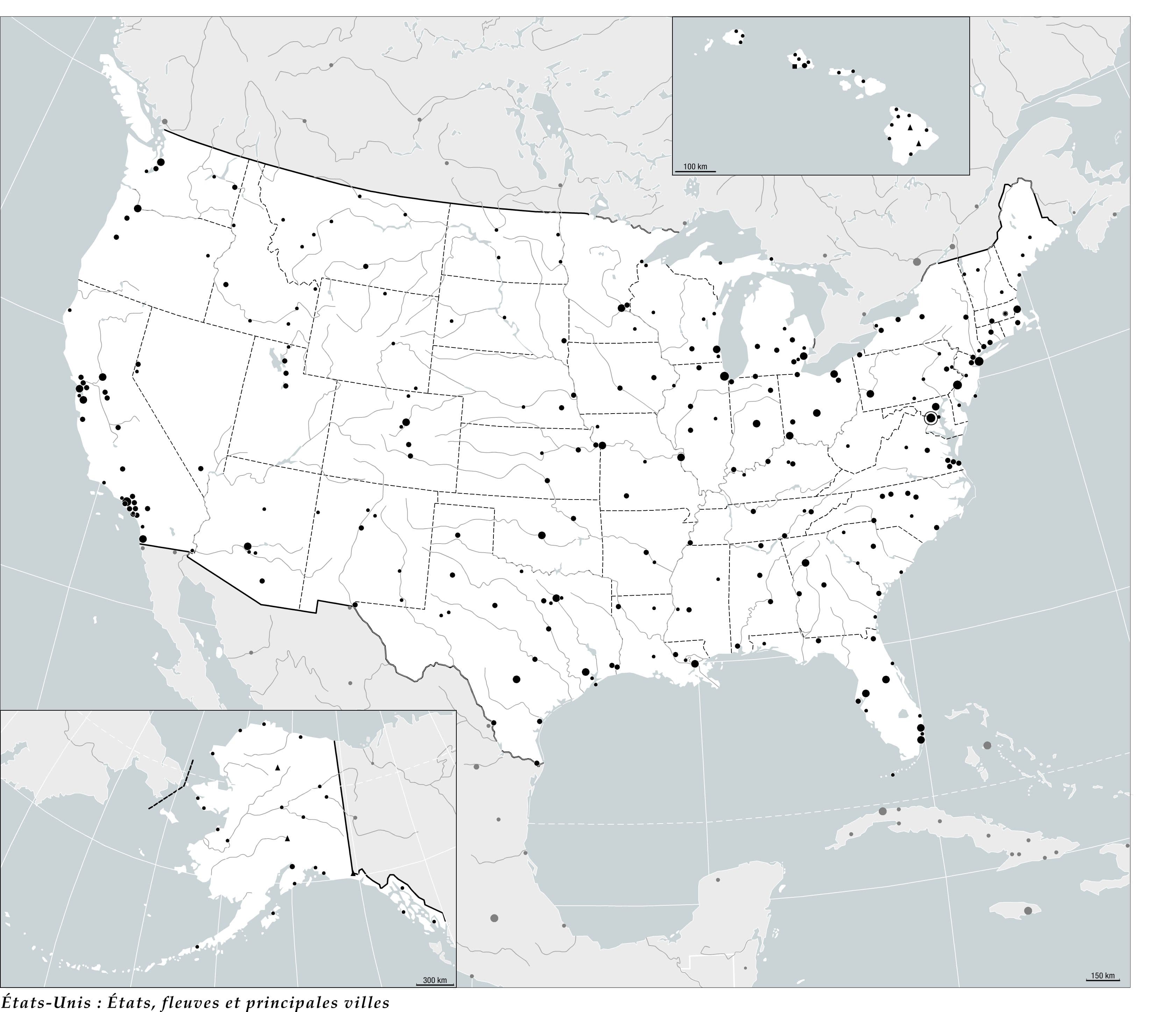 États-Unis : États, fleuves et principales villes
