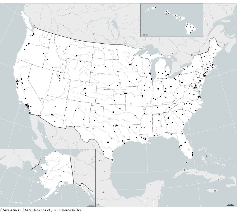 États-Unis : États, fleuves et principales villes