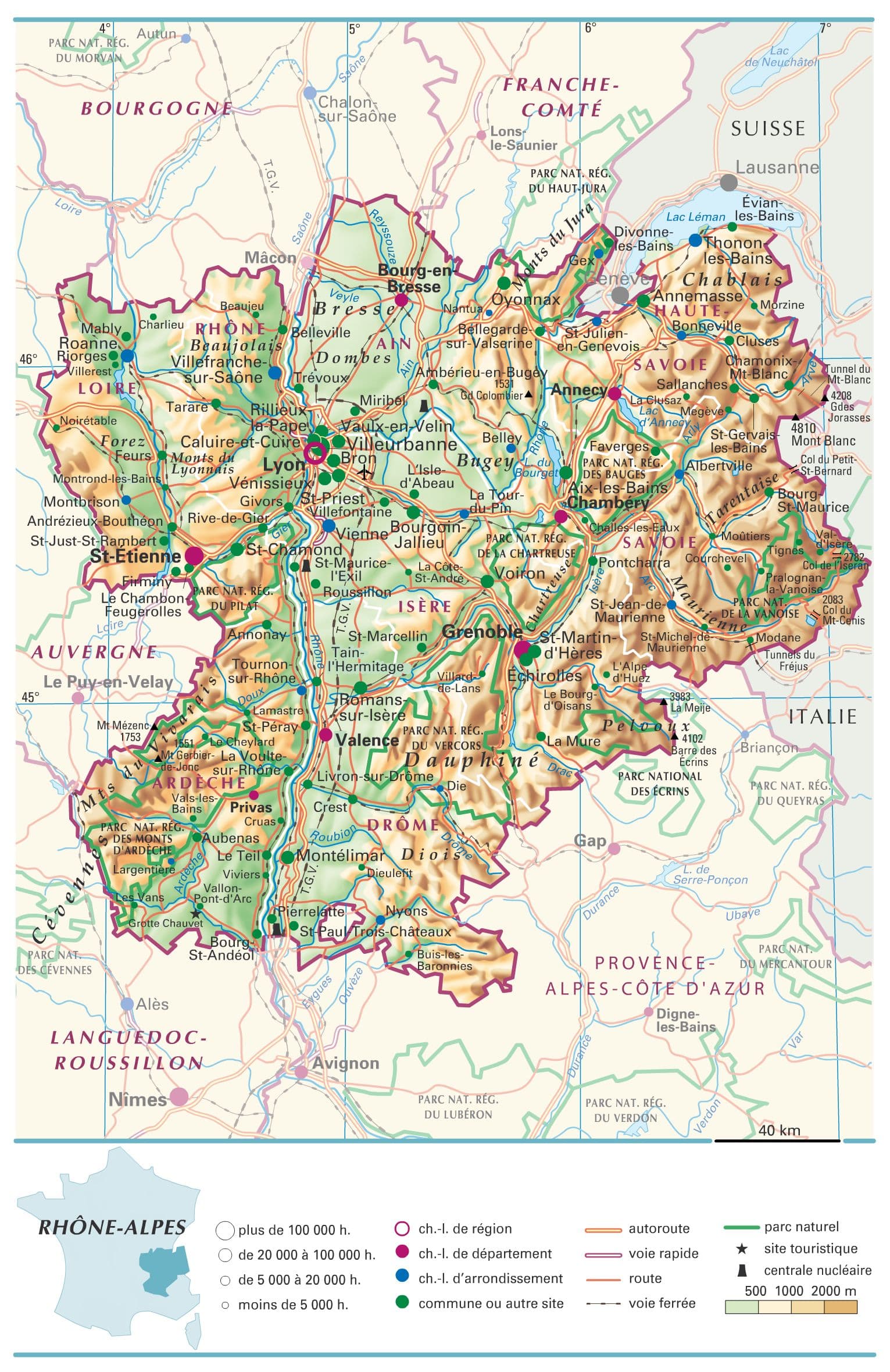carte région rhône alpes détaillée