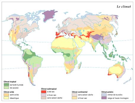 carte du monde zone climatique