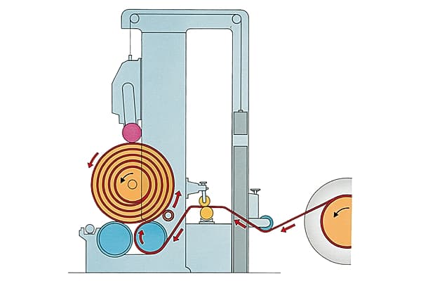 Fonctionnement d'une bobineuse à papier