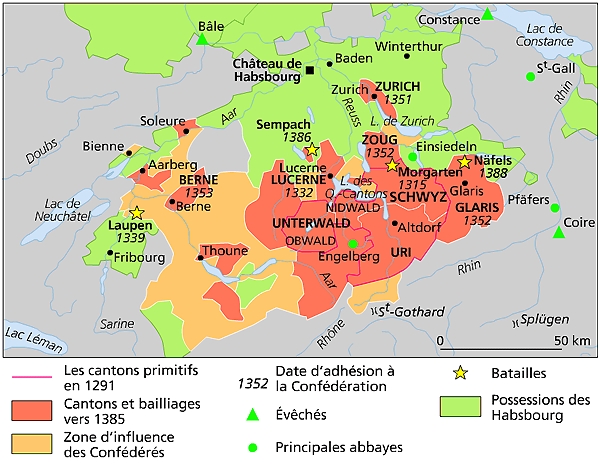 La Confédération suisse des huit cantons vers 1385