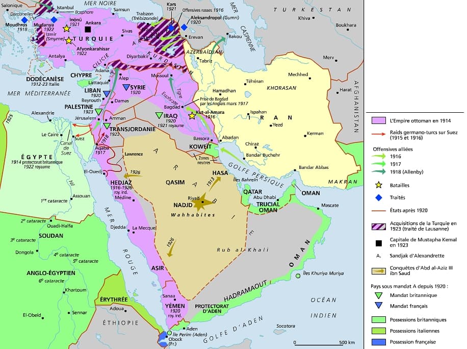 Le Moyen-Orient pendant et après la Première Guerre mondiale