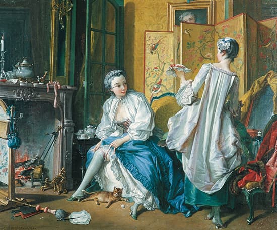 François Boucher, <i>Dame attachant sa jarretière, et sa servante</i>