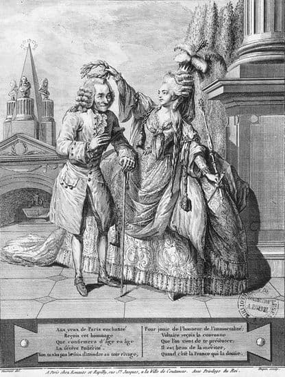 Claude-Louis Desrais, <i>M<SUP>lle</SUP> Clairon couronnant Voltaire</i>