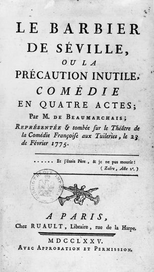 Beaumarchais, <i>le Barbier de Séville</i>, page de titre