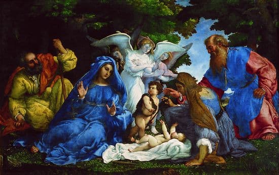 Lorenzo Lotto, la Reconnaissance de la nature divine de l'Enfant Jésus