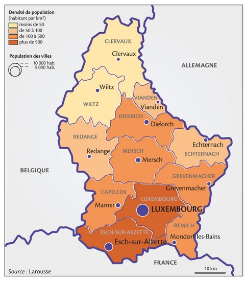 Luxembourg, la densité de la population
