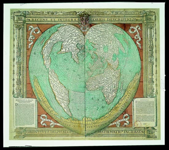 Carte du monde  en forme  de  c ur d Oronce Fine 1536 