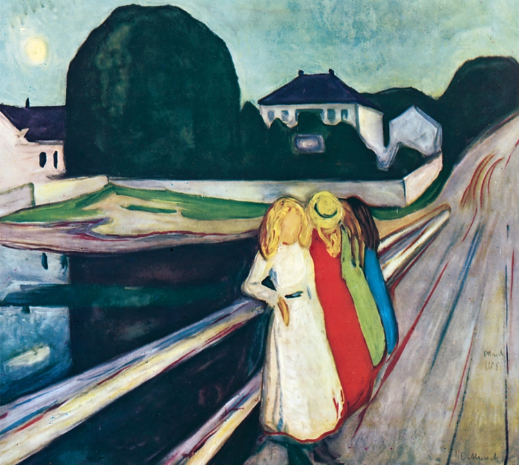 Quatre jeunes filles sur un pont