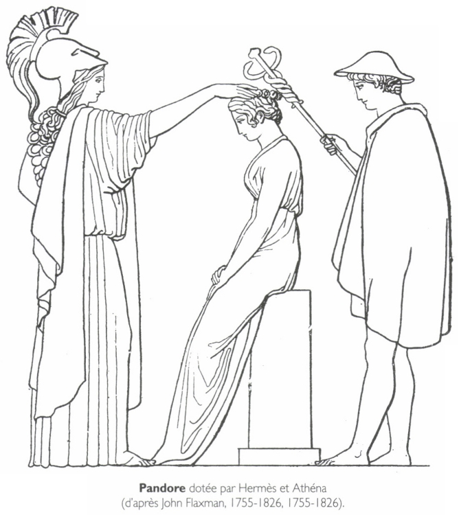 Pandore dotée par Hermès et Athéna. Pandore dotée par Hermès et Athéna.