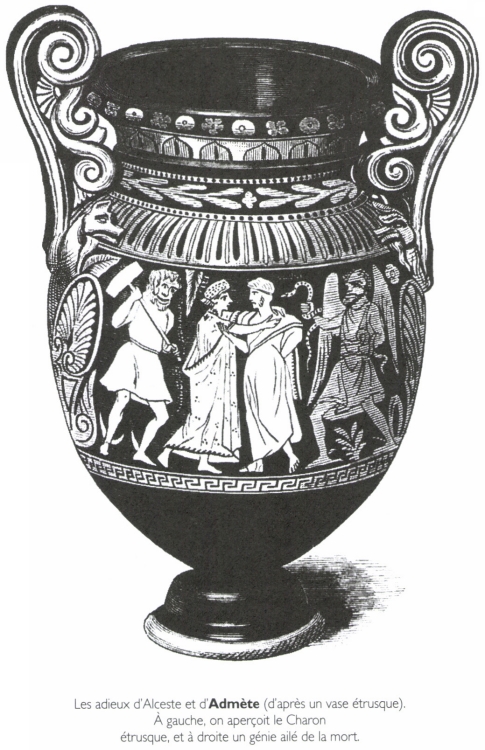 Les adieux d'Alceste et d'Admète (d'après un vase étrusque). Les adieux d'Alceste et d'Admète (d'après un vase étrusque).