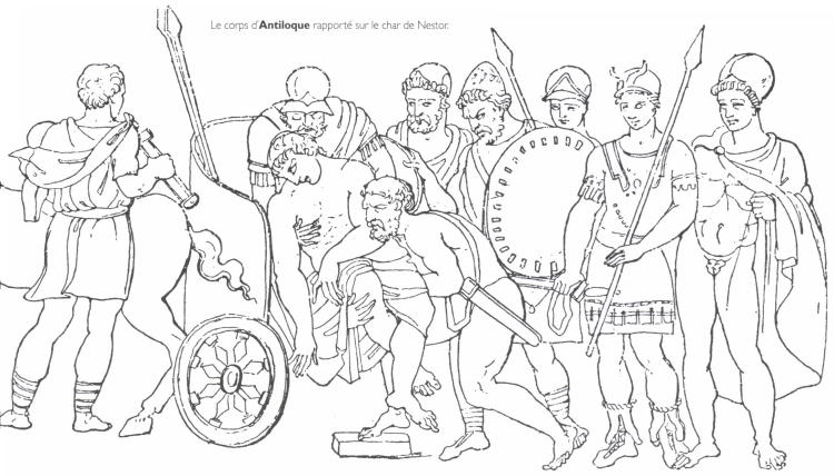 Le corps d'Antiloque rapporté sur le char de Nestor. Le corps d'Antiloque rapporté sur le char de Nestor.