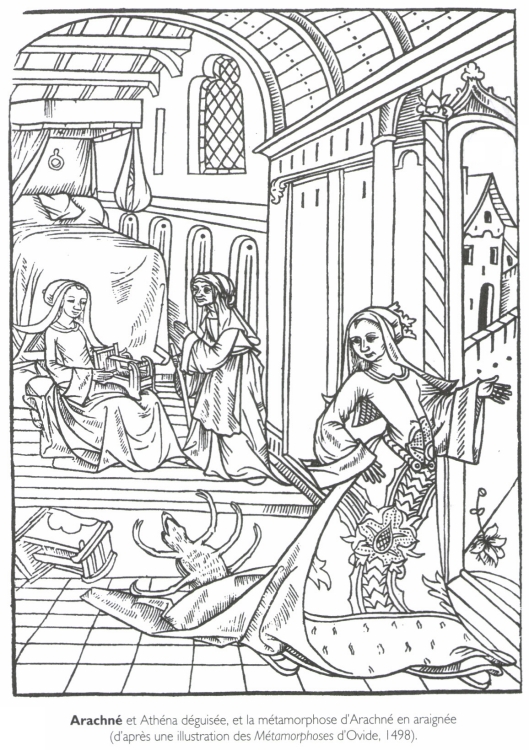 <B>Arachné</B> et Athéna déguisée, et la métamorphose d'Arachné en araignée. <B>Arachné</B> et Athéna déguisée, et la métamorphose d'Arachné en araignée.