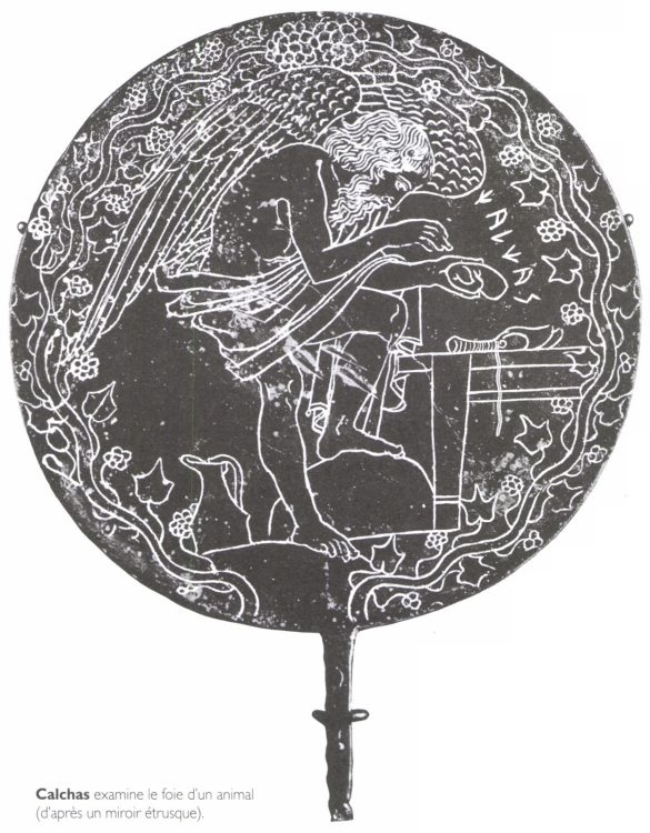 <B>Calchas</B> examine le foie d'un animal.