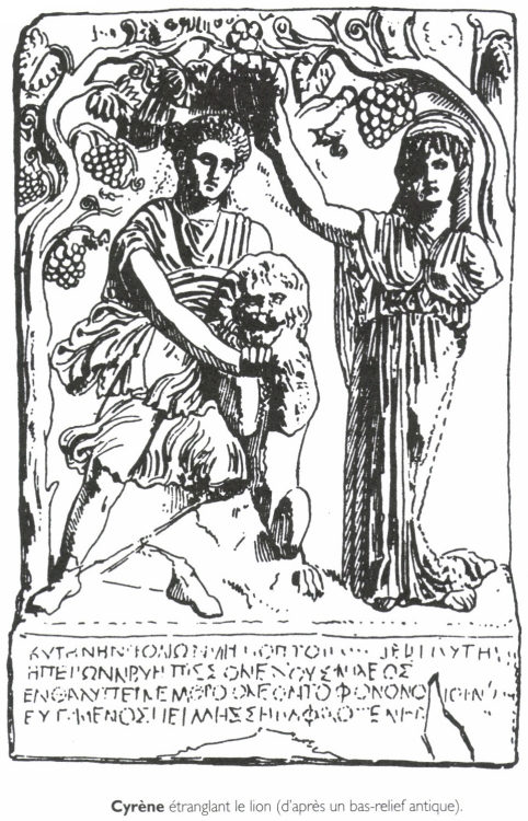 <B>Cyrène</B> étranglant le lion.