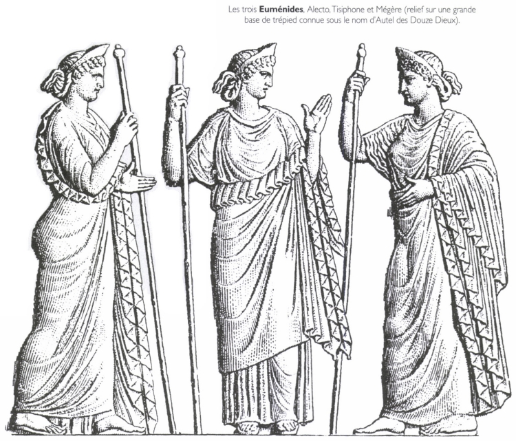 Les trois Euménides, Alecto, Tisiphone et Mégère. Les trois Euménides, Alecto, Tisiphone et Mégère.