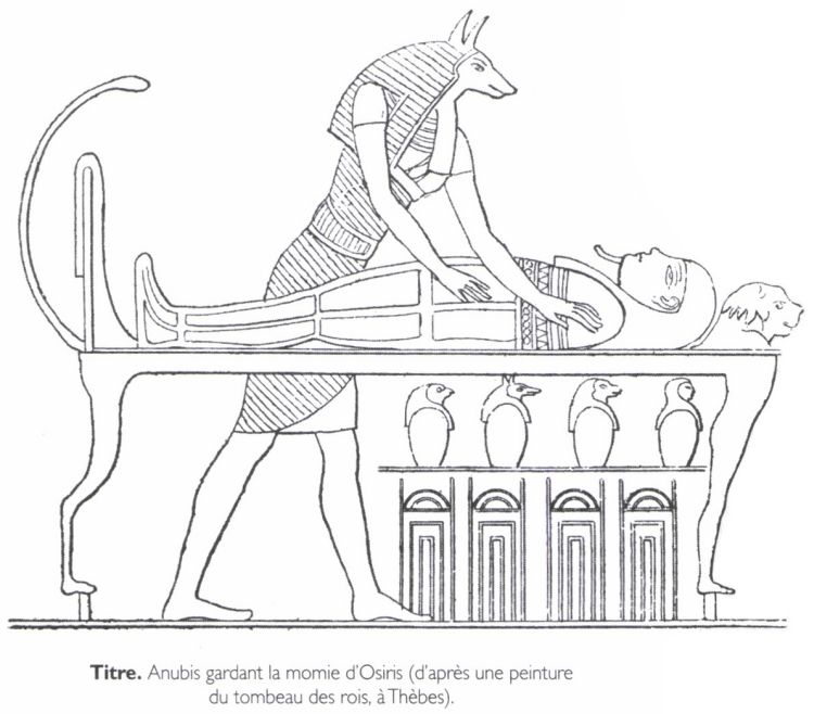 Titre. Anubis gardant la momie d'Osiris.
