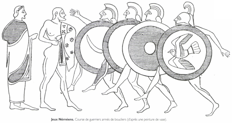 Jeux Néméens. Course de guerriers armés de boucliers.