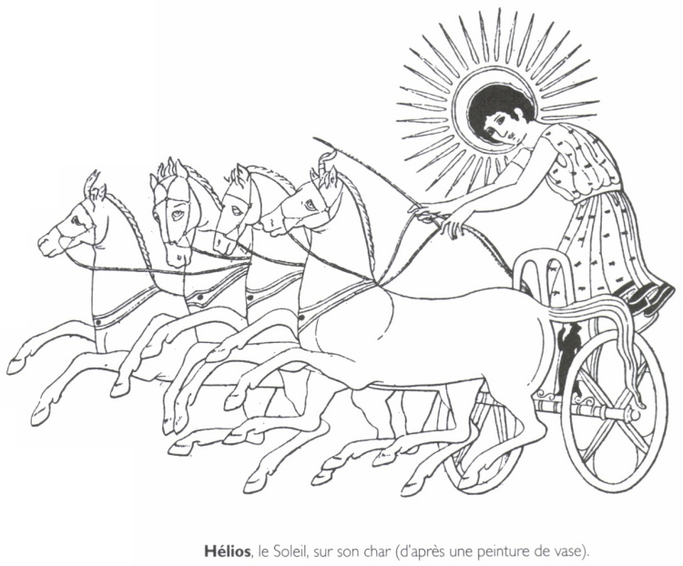 Hélios, le Soleil, sur son char. Hélios, le Soleil, sur son char.