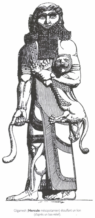 Gilgamesh (<B>Hercule</B> mésopotamien) étouffant un lion.