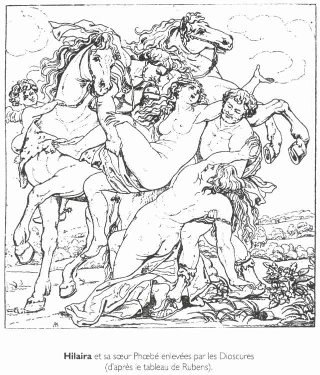 Hilaira et sa sœur Phœbé enlevées par les Dioscures. Hilaira et sa sœur Phœbé enlevées par les Dioscures.