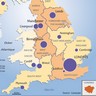 La densité de la population et les principales villes en Grande-Bretagne