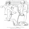 Arès enchaîné est gardé par les Aloïdes, Otos et Éphialtès. Arès enchaîné est gardé par les Aloïdes, Otos et Éphialtès.